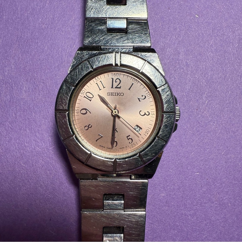 Seiko Classic Silver Watch with Pink Dial